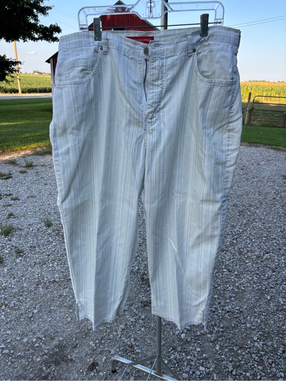 Gloria Vanderbilt Men's Light Gray and White Striped Chinos